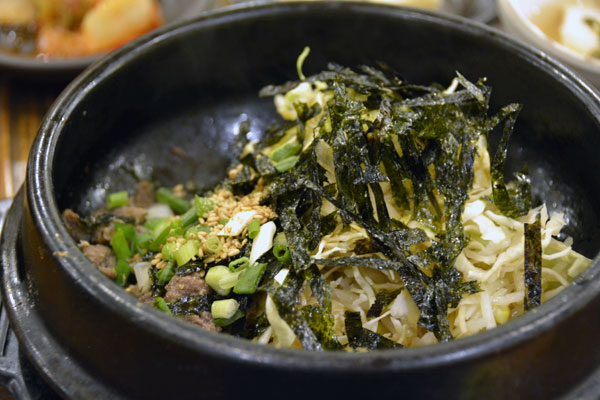 Tofu stone pot bibimbap at Gukje Market.