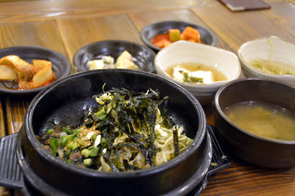 Tofu stone pot bibimbap at Gukje Market.