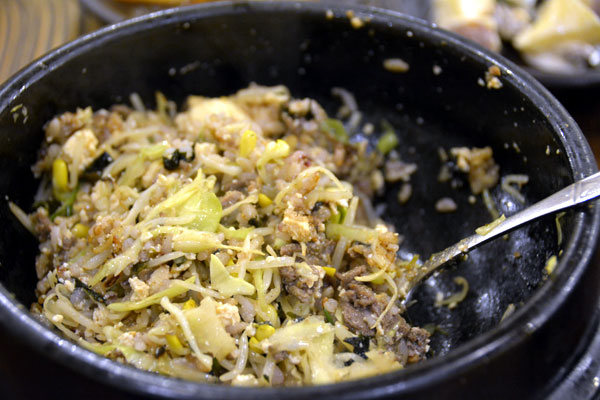 Tofu stone pot bibimbap at Gukje Market.